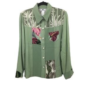 Tommy n Loulou Nordstrom Women's Cottagecore Green Palm Tree Long Sleeve Shirt M